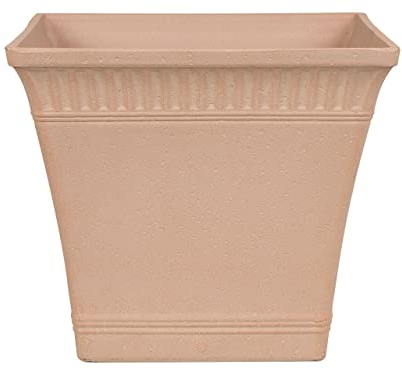 Cache-Pot Carré Rouge Clair Effet Terracotta 34 x 34 x 30 cm Pot de Fleurs en Pierre et Polyrésine de Style Ancien pour Extérieur et Intérieur Beliani
