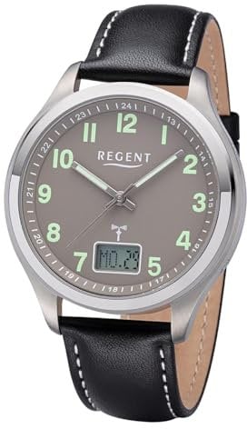 REGENT Herren Funkuhr Titan Analog-Digital mit Lederband 1501565