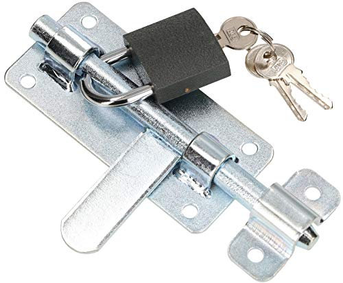 KOTARBAU® Verrou de porte, 150 mm, galvanisé, avec cadenas robuste, argenté, universel
