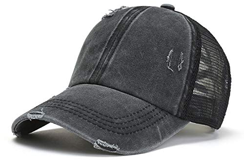 Herren Kappe Hut Frauen Baseball Cap Camo Print Distressed Gewaschen Unordentlich Trucker Hut Mesh Zurück Pferdeschwanz Hohl Criss Cross Band-Navy