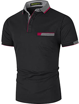 GNRSPTY Herren Poloshirts Kurzarm Baumwolle Polo Shirts Männer Slim Fit Polohemd Golf Farbe Nähen T-Shirt S-XXL,Schwarz 1,XL