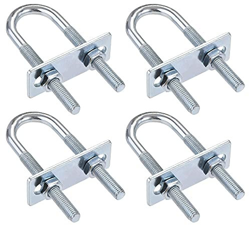 sourcing map Round U-Bolts 4 Sets 0.98(25mm) Inner Width 90mm Length Steel M8 with Nut, Plate