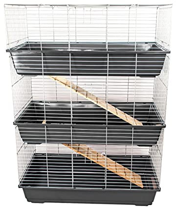 KCT Triple Level Indoor Rabbit Pet Cage Guinea Pig Animal 100cm - Dark Grey