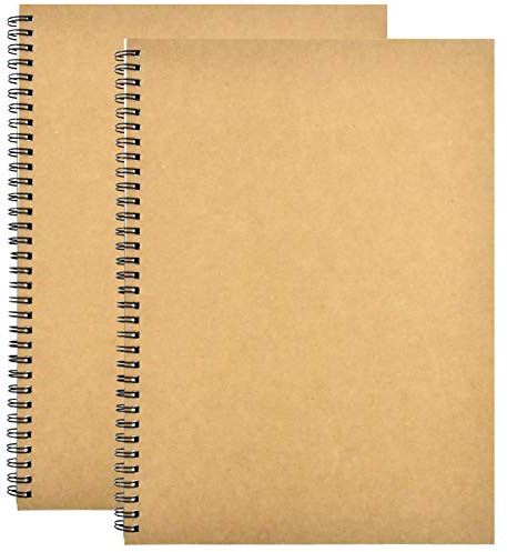 2 STK Skizzenbuch A4, 150GSM / 140 Seiten Notizbuch A4 Spirale Notizblock/Collegeblock, Skizzenheft Zeichnen, Kraft Cover Leerseite Notizheft Skizzenblock, für Reisen Memos, Malen und Graffiti