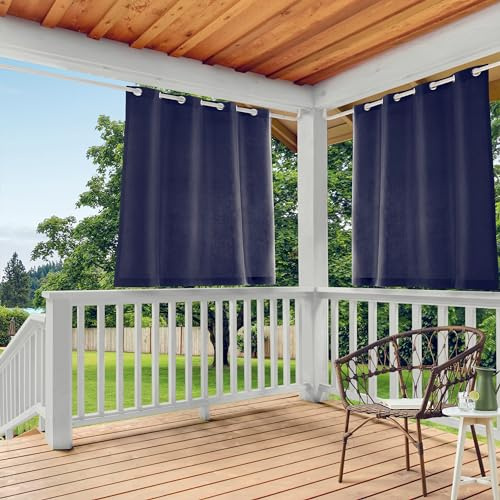 Town & Country Basics Cabana Solid Heavyweight Indoor Outdoor Curtains, Light Filtering Opacity with Grommet Top, Water Repellent, 2-Pack Set, 54x63, Dark Navy