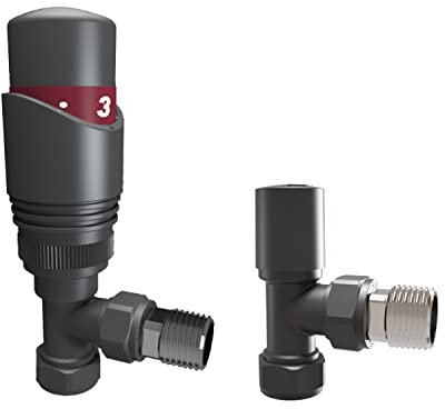 Acezanble∣Thermostatic TRV Radiator Heated Towel Rail Designer 15mm x 1/2 Anthracite Angled Valve