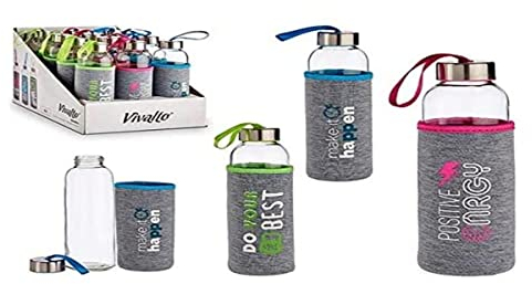 DKD Home Decor Botella de Cristal con Funda de Neopreno POSITIVE SORT 500 ml