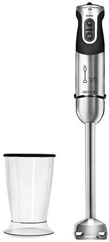 Cecotec Mixeur à main Powerful Titanium 1000 1000 W, pied extra long, 4 feuilles avec revêtement en titane, 21 niveaux et turbo, avec verre de 500 ml avec couvercle, sans BPA, acier/noir 04061