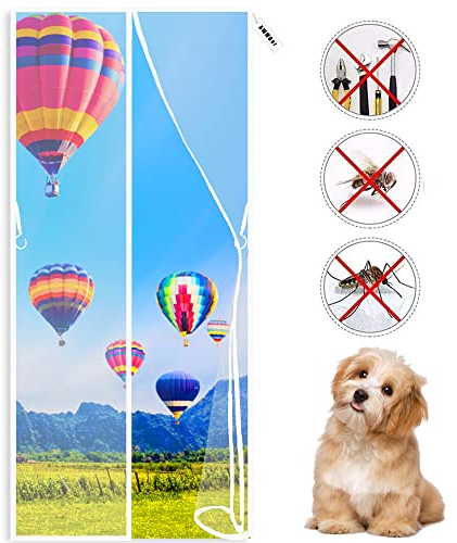 Magnetic Fly Screen for 145 x 200 cm Door - Heavy Duty Mesh Curtain with Full Frame Hook and Loop and Powerful Magnets That Snap Shut Automatically White