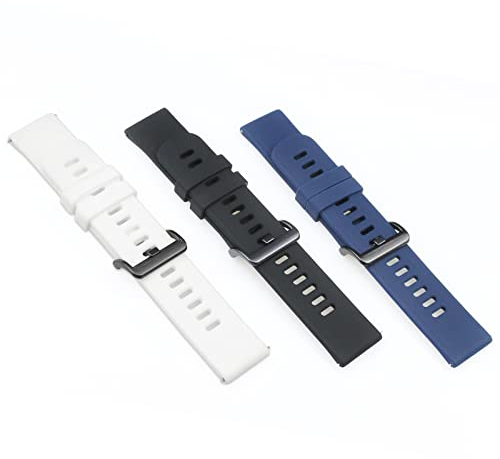 Lot de 3 Bracelets en Silicone Compatible avec AGPTEK LW11 Smartwatch Bracelets de Montre de Rechange Bracelets à Dégagement Rapide Noir Et Bleu Foncé Et Blanc