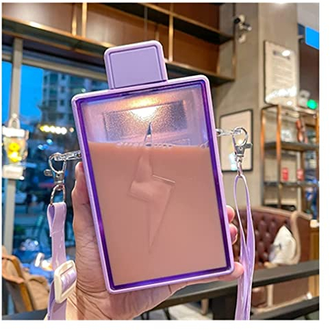 Botella Agua Botella de Agua Botella De Agua De Plástico Cuadrada con Pajita, Deporte Plano De Verano, Libre De BPA, Breve Botella De Jugo De Bicicleta De Viaje Portátil Garrafa Agua Botellas de Agua