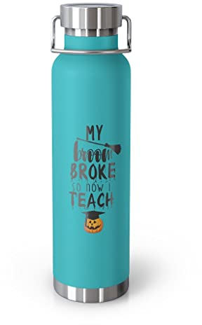 Botella aislada al vacío de cobre de 22 onzas, divertida enseñanza de brujas, impresionistas, refranes de profesor, escobas divertidas, calabazas, ilustración, profesores, escuela, verde menta, 22
