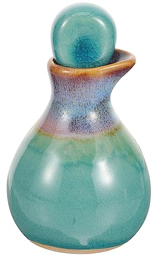 Kichvoe Mini Bouteilles en Céramique Petit Pot de Poterie avec Couvercle Petit Récipient Distributeur Vintage Verseur pour Huiles Essentielles Vin Saké Sauce Soja Thé en Vrac Bleu