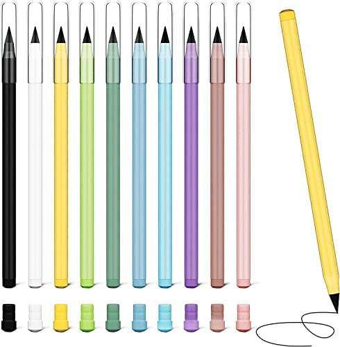 OSDUE Ewiger Bleistift - 10 Stück Tintenloser Infinity Pencil mit 10 Radiergummi zum Schreiben und Zeichnen