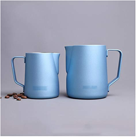 Exquisite Kaffeetassen, Teetassen, 304 Edelstahl, spitzer Mund, Milchschaumtasse, Kaffeedose, personalisierte Butterdose, Krug, Kaffeeutensilien, geeignet for Latte, Cappuccino, Kakao (Color : 2 Blue)