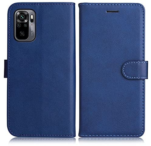 DENDICO Coque pour Xiaomi Redmi Note 10 4G / Redmi Note 10S, PU en Cuir Coque Portefeuille Étui Housse, Design Classique TPU Coque pour Xiaomi Redmi Note 10 4G / Redmi Note 10S, Bleu Marin