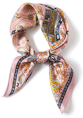 FEIBOON 100% Pure Mulberry Silk Scarfs 26x26 Square Scarf Women Neckerchief Headscarf hair scarf bandana Gift Packed (Pink Classic)