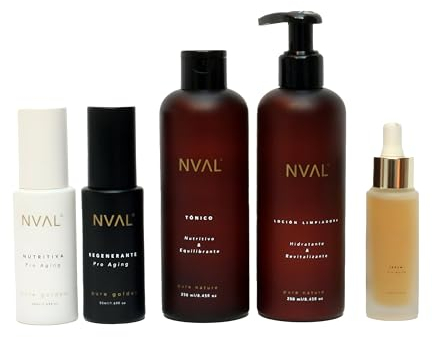 NUAL - kit rutina facial 5 productos: Serum 30 ml - Ácido Hialurónico, Niacinamida, Vitaminas C y E, Antiarrugas, limpiadora, tónico, hidratante de dia, nutritiva de noche