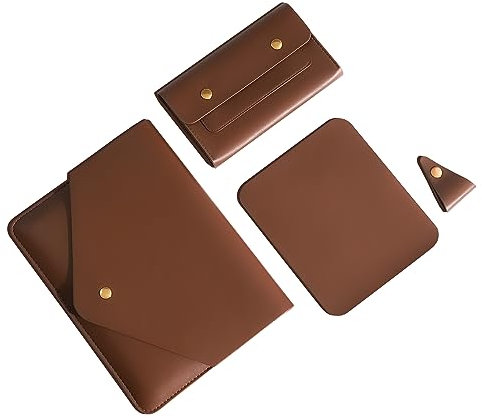 Benfan Tablet Sleeve Compatible with 12.9 iPad Pro Fits Magic Keyboard with Small Pouch, Mouse Pad and Cord Organizer, Color Dark Brown