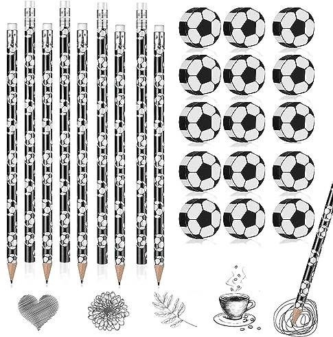 15 Stück Fußball Bleistifte, 15 Stück Fußball Radiergummi, Football Radiergummi Bleistiftanzug, Kinder Fussball Deko, Kinder Mitgebsel Geschenk, Kindergeburtstag Party Posten