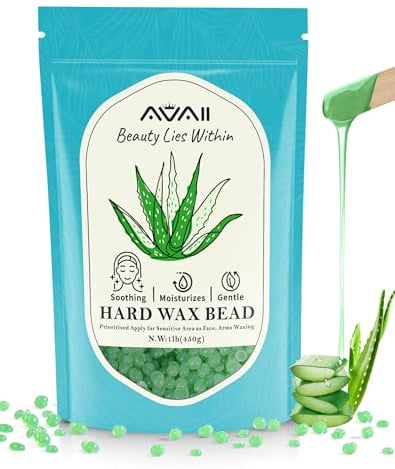 Aloe Hard Wax Beads for Sensitive Skin Waxing, 450g Green Wax Beads for Hair Removal, with Hypoallergenic, Suitable for Arms, Legs, Private Area and Full Body Hair Removal