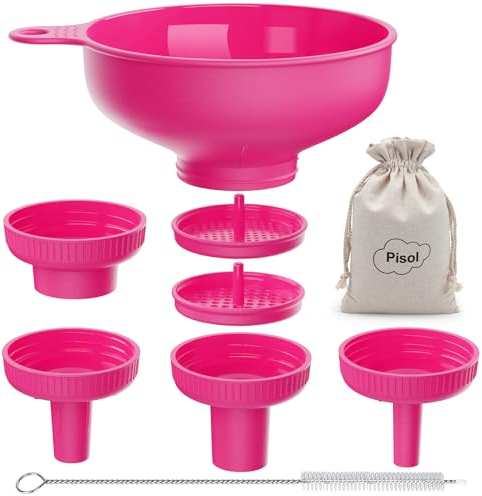 Pisol Wide Mouth Versatile Funnel, Canning Funnels for Kitchen Use, Food Grade Plastic Cooking Funnel Set with 4 Size Spouts and 2 Strainers for Filling Different Bottles and Bags
