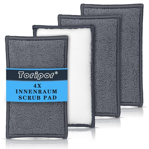 Auto Innenraum Scrub Pads Set, Mikrofaser Waschschwamm Reinigungspad für die Innen Reinigung Pflege von Kunststoff, Polster, Leder, Cockpit & Armaturen - 15x9cm