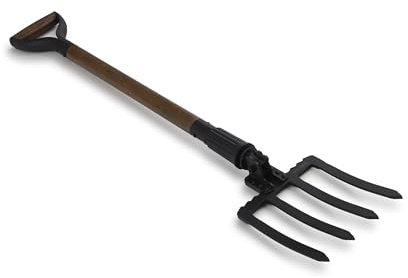Barebones Folding Spading Fork - Versatile Gardening Tools for Digging, Aerating, and Trenching - Durable Steel Fork with Twist-Lock Design