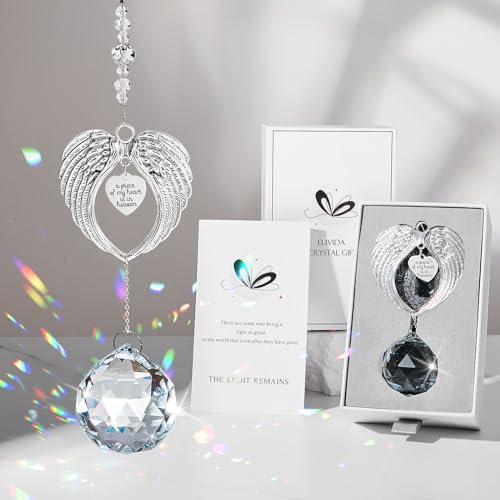 Elivida Trauergeschenk, modernes Trauergeschenk für Verlierer geliebter Menschen, hängende Ornament mit 40 mm klarer Kristallkugel, Regenbogenmacher, Trauer-Geschenkidee, Engelsflügel-Design