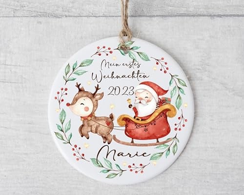 Lolleby´s Kindertraumland Weihnachtsanhänger personalisiert, Mein/UNSER erstes Weihnachten, Weihnachtsmann, Anhänger MDF, Christbaumschmuck, Weihnachtskugel