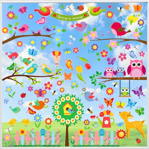 Lets Joy 9 Stück Fensteraufkleber Frühling, Bunt Schmetterlinge Fensteraufkleber, Fensterbilder Frühling Selbstklebend, Bunt Frühling Fensteraufkleber, Fensterbilder Kinder DIY Fensterdeko
