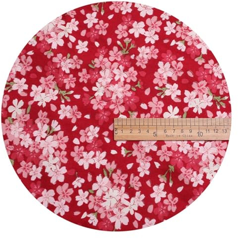 DTREEL Druckstoff Japanische Traditionelle Kirschblüten, 100% Baumwolle Schwarzer und Roter Blumenstoff, Pyjama Tischdecken Vorhänge und Kimono Stoff, Breite 148 cm,YL02-10m