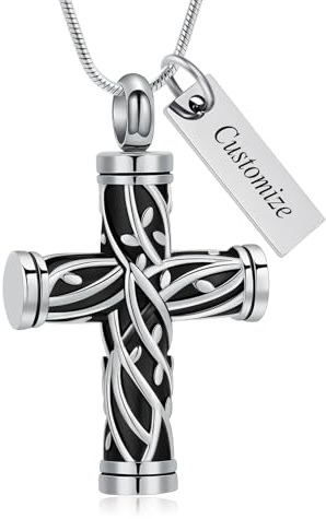 QGJNSGC Kremation Kreuz Halskette für Asche Edelstahl Kreuz Urne Anhänger Asche Halter Gedenkschmuck