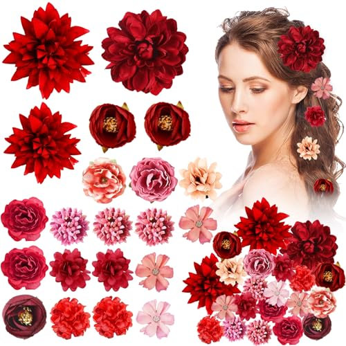 21 Pezzi Hawaii Fiore per Capelli Donna, Fermagli Capelli Bambina, Rosso Forcine Mollette per Capelli, Clip Accessori Capelli Cerimonia per Sposa Ragazze Festa Spiaggia Nozze Estate