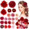21 Pezzi Hawaii Fiore per Capelli Donna, Fermagli Capelli Bambina, Rosso Forcine Mollette per Capelli, Clip Accessori Capelli Cerimonia per Sposa Ragazze Festa Spiaggia Nozze Estate
