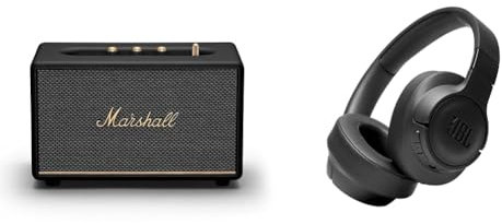 Marshall Acton III Bluetooth-Lautsprecher, Kabellos – Schwarz & JBL Tune 760 NC – Bluetooth Over-Ear Kopfhörer in Schwarz mit aktivem Noise-Cancelling