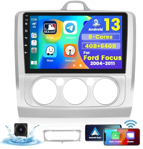 [4G+64G] 8Núcleos Radio Coche para Ford Focus Mk2 Mk3 Exi MT 2 3 2004-2011 Android 15 Carplay Inalámbrico Android Auto Radio de 9'' con GPS Bluetooth WiFi RDS DSP Pantalla Dividida SWC Cámara Trasera