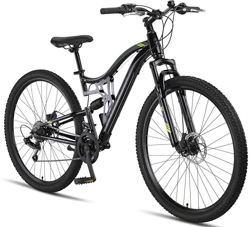 Chillaxx Bike Falcon Premium Mountainbike in 24 und 26 Zoll - Fahrrad für Jungen, Mädchen, Damen und Herren - Scheibenbremse- 21 Gang-Schaltung - Vollfederung (Schwarz-Disc-Bremse, 29 Zoll)