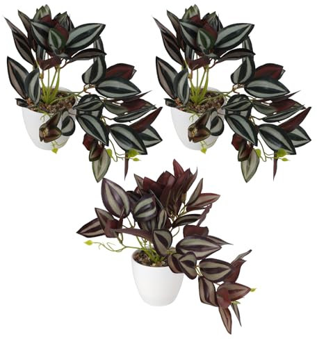 MIGUBIGU Lot de 3 Plantes Artificielles 28CM, Fausse Plantes Avec Blanc Pots en Plastique, Splitphilo Plantes Tropicales Très Réaliste pour Balcon, Chambre, Salon, Salle de Bains Deko