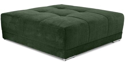 XXL-Hocker 120 cm x 120 cm mit Federkernpolsterung und markanten Steppungen in der Sitzfläche, passende Ergänzung zum Big Sofa 15172, modischer Cord-Bezug in Grün / 15176