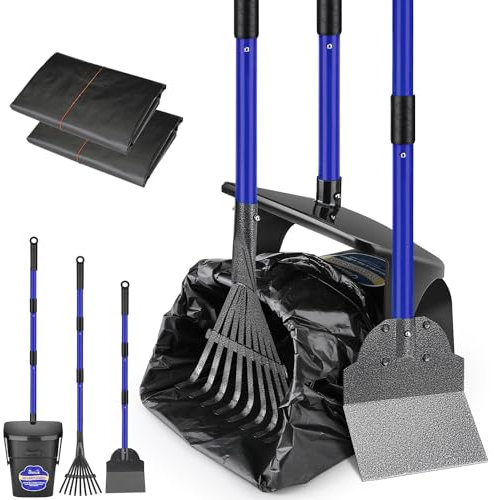 Eyein Dog Pooper Scooper - 95cm Long Handle Adjustable Swivel Bin & Rake & Spade Kit with 20 Waste Bags - Portable Dog Pooper Scooper for Large Medium Small Pet Cat Dog Outdoor Yard Grass Gravel Lawn