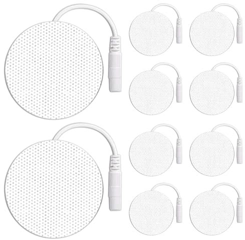 Tens Pads, 10 Pack Pads Tens Electrode Pads, Round Self-Adhesive Reusable Electrode Pads with Plug 2.0MM Tens Pads Replacement for Home Use, 5×5CM