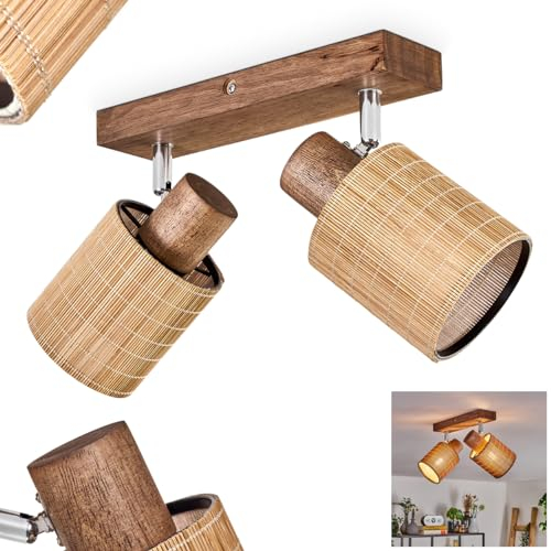 Deckenleuchte Kinnared, moderne Deckenlampe aus Holz/Metall/Bambus in Dunkelbraun/Chromfarben/Natur, Leuchte 2-flammig im skandinavischen Design mit verstellbaren Strahlern, 2 x E14, ohne Leuchtmittel