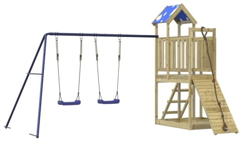 vidaXL Spielturm, Klettergerüst mit Kletterwand Seil Schaukeln Leiter, Kinder Kletterturm Spiel-Zubehör für Garten, Holz Spielplatz Spielhaus, Kiefernholz Imprägniert