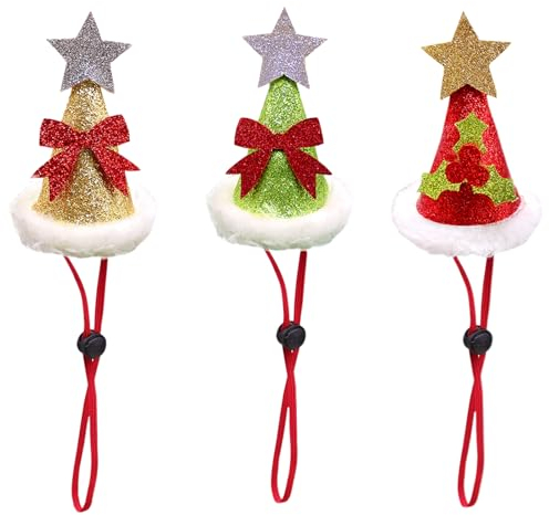PORUPAEL 3 Stück Verstellbare Weihnachtsmütze für Hundekatze, Nikolausmütze Haustier Weihnachtskostüm für Hunde und Katzen, für Weihnachtsfeier Neujahrsdekorationen