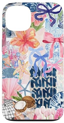 iPhone 13 Beachy Blue Coquette Collage Preppy and Cute Aesthetic Case