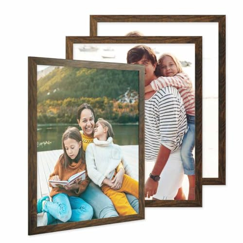 PHOTOLINI Bilderrahmen 40x50 Holz MDF Eiche Dunkel, 3er Set breite Bilderrahmen 50x40, bruchsicheres Acrylglas, Rahmen 40x50 zum Aufhängen & Zubehör - Picture Frames für Ihre stilvolle Wanddekoration