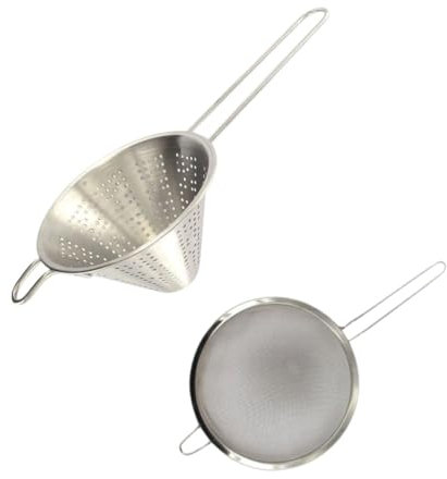 FM Professional 9942650 Passoire, Passoire inox, Passoire chinois, Tamis, Chinois, Acier inoxydable, Argent, 24 cm x 11 cm et 29,5 x 14 cm