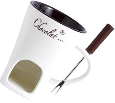 Fenteer Taza Fondue Chocolate, Olla Caliente para Dulces, Calentador con Tenedor para la Cena, Bodas, Tapas Caseras, 130 ml, Blanco