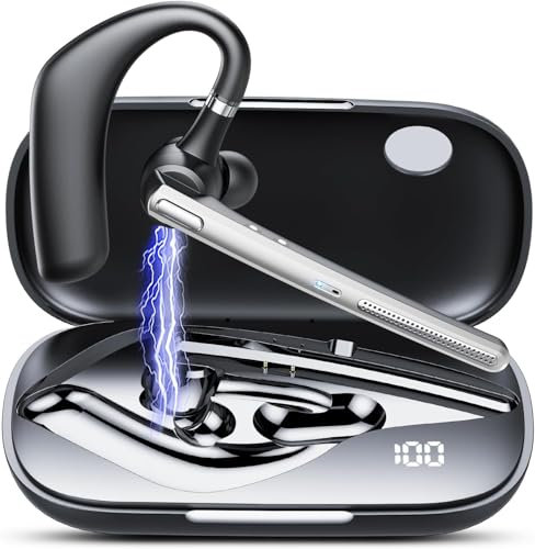 Auricolare Bluetooth V5.3, 60 Ore di Conversazione Cuffie Bluetooth Singolo con CVC8.0 ENC Doppio Microfono, Connessione a due Dispositivi, Display a LED, IPX7 impermeabile (Irongrey)